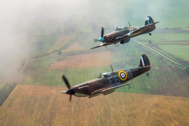 The RAF Battle of Britain Memorial Flight (BBMF) Spitfire and Hurricane. Photo courtesy of the MoD.