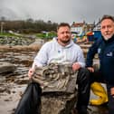 Mark Kemp, known as The Yorkshire Fossil Hunter, with Andy Monaghan, Community Safety Volunteer for the RNLI based at Staithes and Runswick Lifeboat Station with a 180 million-year-old Ichthyosaur fossil Mark found.
Picture by James Hardisty