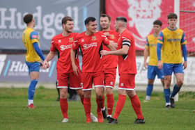 Jack Walters celebrates his goal for Bridlington Town in the 4-0 home win against Stocksbridge PS. PHOTOS BY DOM TAYLOR