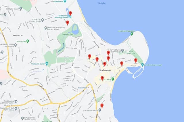Location of the new electric vehicle charging points to be installed in Scarborough - Image:Google Maps