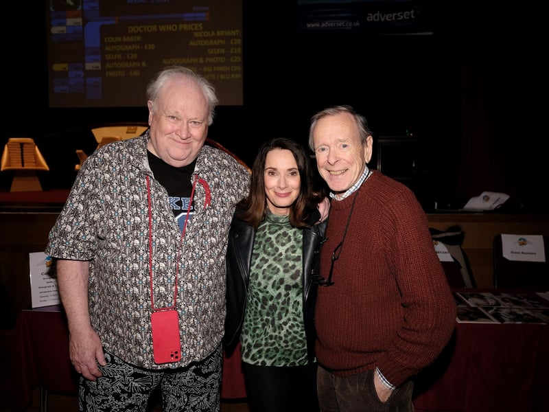 Team Dr Who; Colin Baker, Nicola Bryant and John Leeson.