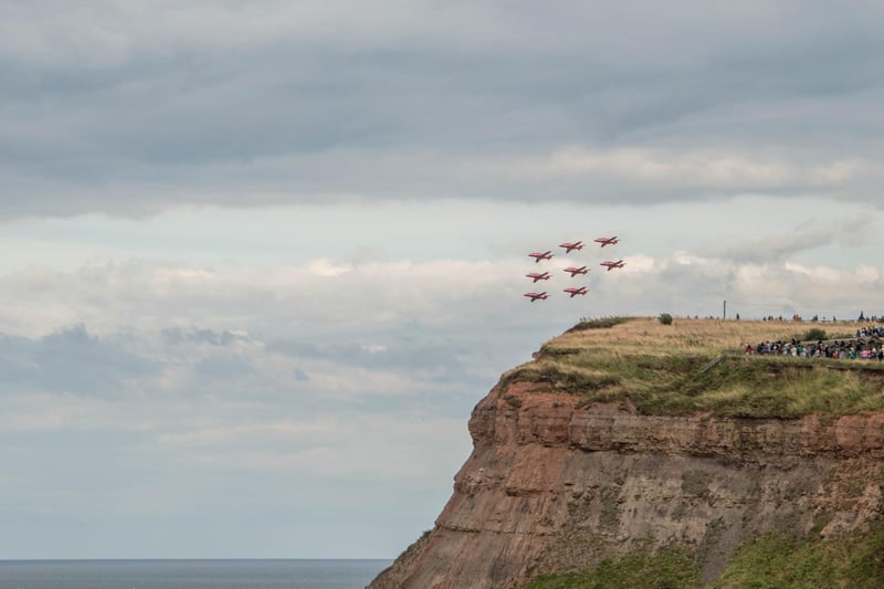 The Red Arrows emerge into sight from behind the east pier.
picture: Deborah McCarthy.