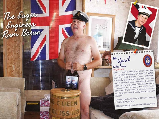 Here's Mike Cook, otherwise known as Mr April, who has a boozy nautical theme in his photo.