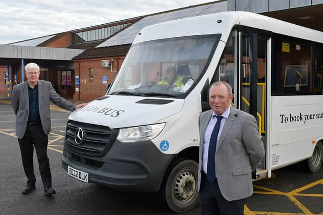 Chris Mottershaw (transport commissioning manager ERYC) and Cllr Paul West with the new Medibus.