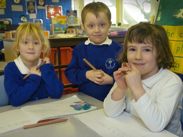 2008. Castleton Primary School New Starters.. From left... Emma Snaith, Harvey Walker, and Lorna Quantrill.