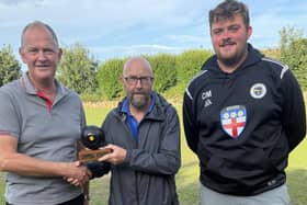 From left, Richard Jackson won the North Cliff Merit, North Cliff President Greg Long and runner-up Callum Malone.