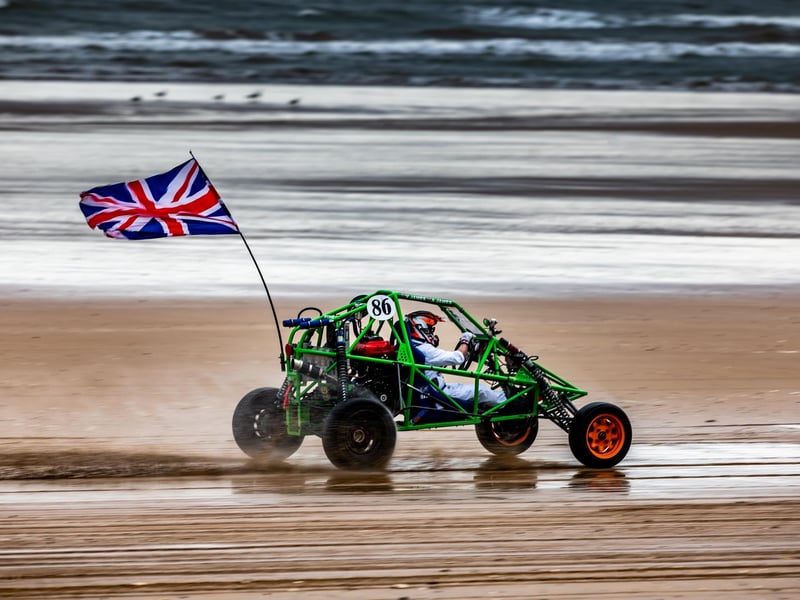 This years The Race the Waves Vintage Beach Race festival held on Bridlingon's south beach with over one hundred competitors taking part in the event from the early years of coastal motor racing to post-war American hot-rodders and drag racing culture. Picture By Yorkshire Post Photographer, James Hardisty. Date: 22nd April 2023.