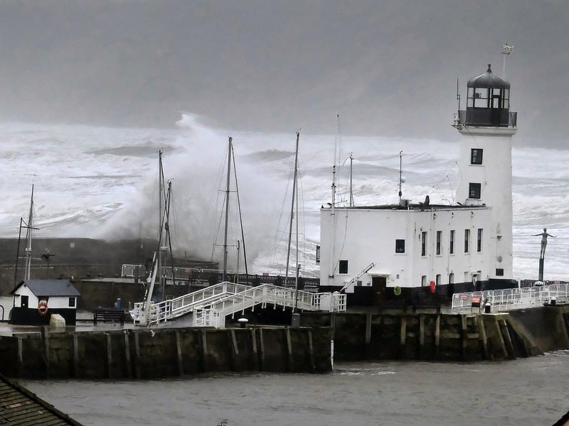 Swirling waves wash over Vincent Pier.