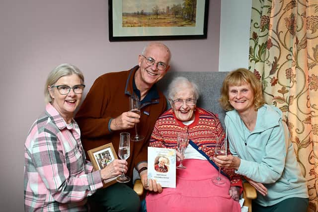 Mary pictured with her children Fiona Lapoint, Geoff Gibson and Caroline Worth. Picture: Richard Ponter
