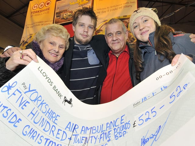 Air Ambulance cheque presentation: Jean Dixon, James Ellis,Tony Baker and Staphanie Baker.
Picture Richard Ponter 140382