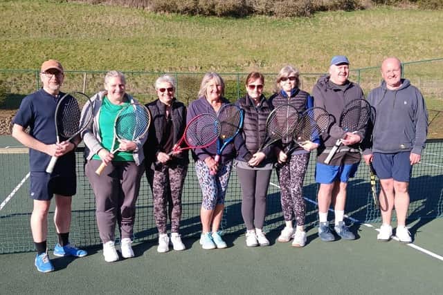 Hackness and Scarborough Tennis Club mixed players warm up for the new season.