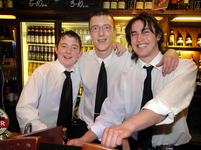 Behind the bar at The Lord Rosebery - Liam, Paul and Nat.