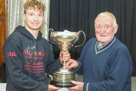The Whitby Sea Anglers Association Open winner Ryan Collinson with Chairman William Atkinson. PHOTO BY PETER HORBURY