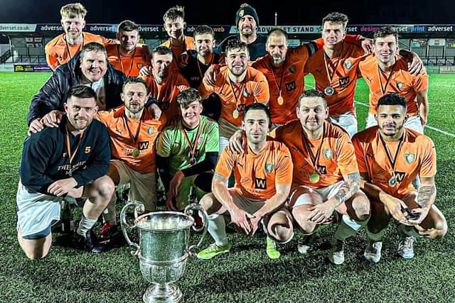 Edgehill celebrate their Scarborough Saturday League Cup final victory against Seamer Sports