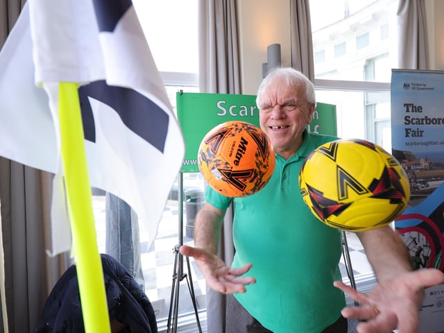 Promoting walking football and a little juggling at the expo