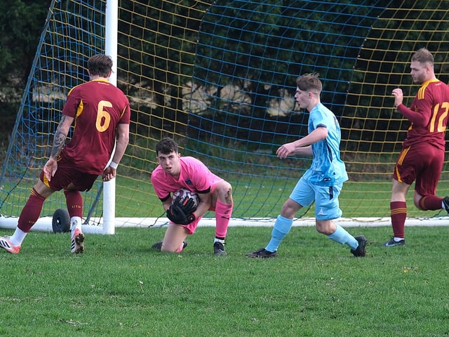 The Haltemprice keeper gathers the ball to deter a Seamer attack. Photo by Richard Ponter