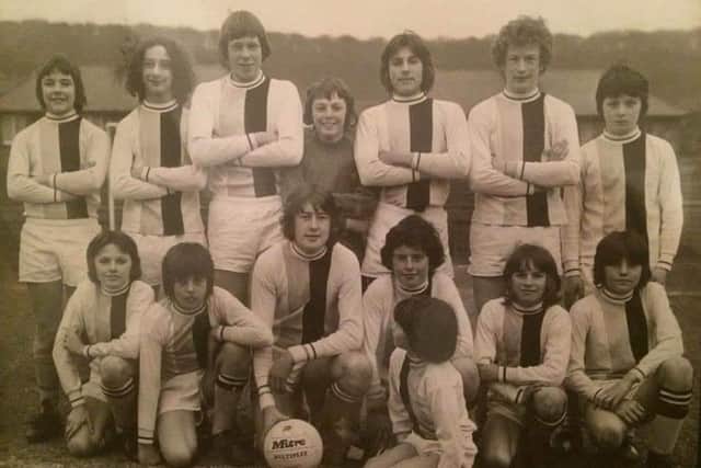 The Wreyfield Under-14s 1975-76 team are, back, from left, Darren Wood, Colin Ehrengruber, Andy Mitchell, Paul Wright, Mark Marshall, Andy Forsyth and Steve Cappleman; front, from left, Adrian Taylor, Neil Upson, Dave Marsden, Adie Bollamore, Gary Fields and Geoff Bowman.