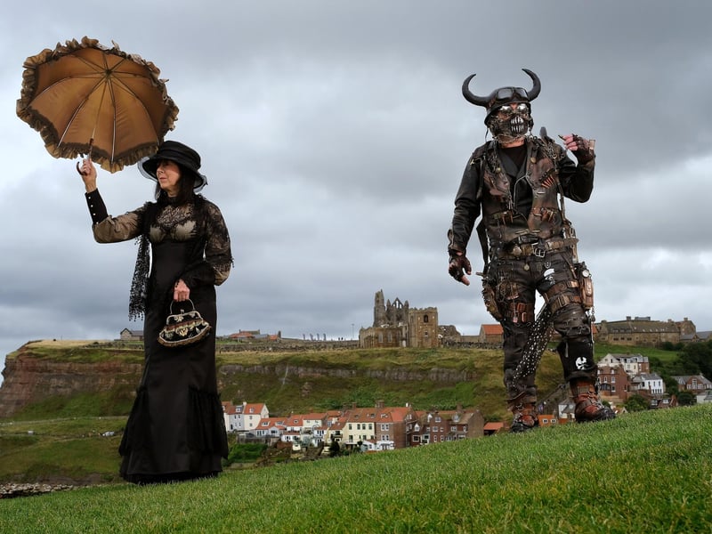 Steampunk Weekend in Whitby - On West Cliff, Denise Ennett and Dave Leeson take in the view.