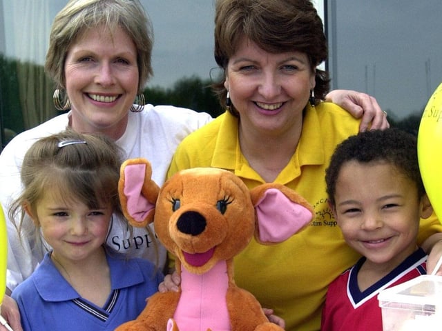 Rosanne Daley and Jamiele David at the Kanga and Roo stall with Pauline Dye and Christine Empson of the Doncaster Victim Support Group