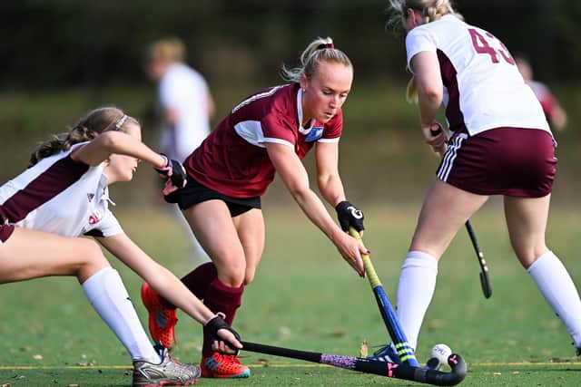 Sophie Wilson in action for Scarborough Hockey Club Women in their 5-3 home win against Ben Rhydding 3s. Photos by Will Palmer
