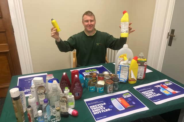 North Yorkshire Rotters volunteer coordinator, Jeff Coates, with some missed recyclables.