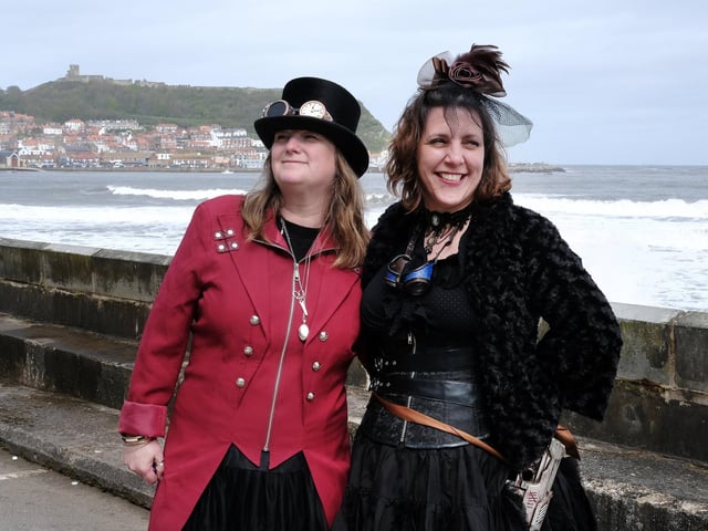 Costumed visitors outside Scarborough Spa