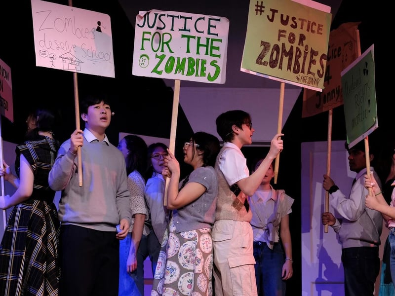 Students fighting for Zombie rights.