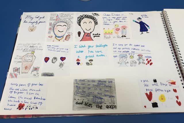 Children at Gladstone Road Primary School have left personal meesages of condolence for the Royal Family
