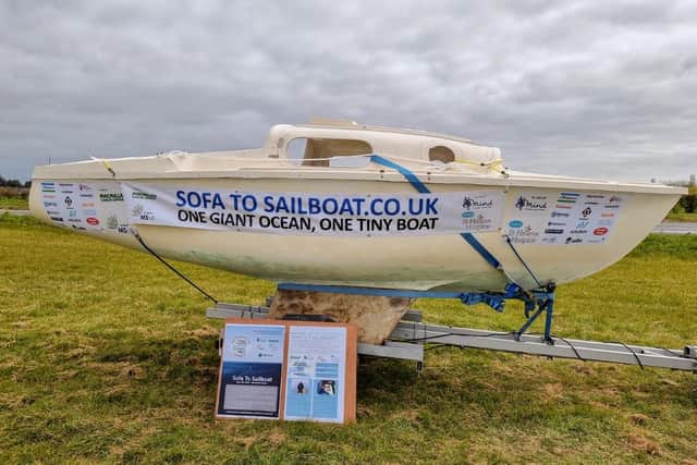 The duo will be sailing 3000 miles in a tiny upcycled 50-year-old 'Leisure 17' sailboat, which has been nicknamed their 'dinghy with a lid'.