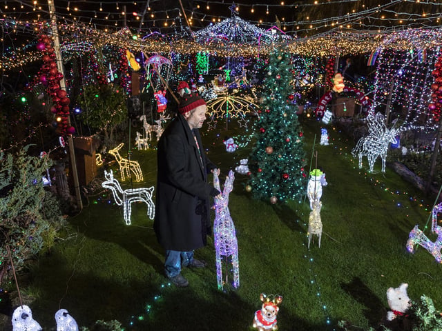 Nigel Watkinson, 56, pictured in his festive garden in Scarborough.