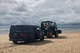 With the assistance of a beach tractor, East Riding of Yorkshire Council removed the van from the sands.