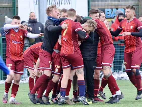 Bridlington Rovers Millau celebrate their comeback 2-1 win against Haltemprice on Saturday. PHOTOS BY TCF PHOTOGRAPHY