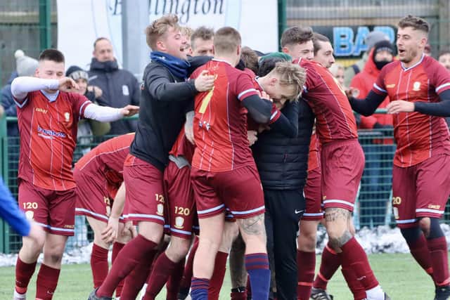 Bridlington Rovers Millau celebrate their comeback 2-1 win against Haltemprice on Saturday. PHOTOS BY TCF PHOTOGRAPHY
