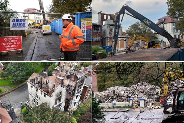 The demolition of a former hotel in Scarborough which suffered major fire and storm damage began earlier this week.