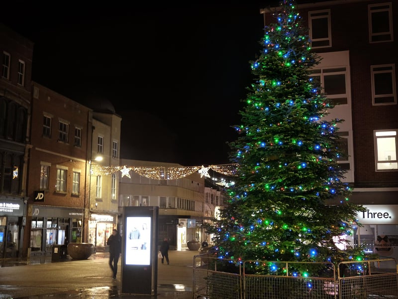 The beautiful Christmas Tree glinting in the town centre.