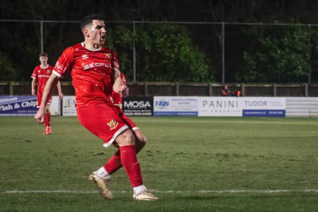 Michael Coulson on the attack for Brid Town. Photo by Ewan Cameron