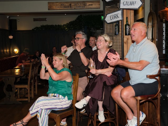Fans watching the World Cup quarter-final in McGinty's. photo: Richard Ponter