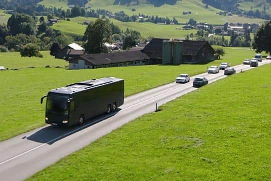 The Destination X bus takes participants across Europe in the new BBC game show (Picture: BBC/TwoFour)
