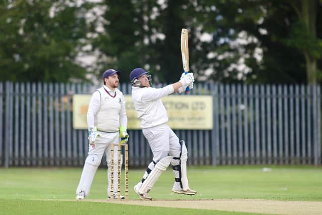 Bridlington 2nds batsman Steve Janney hits a six during his superb knock in the loss at home to Seamer. Photo by TCF Photography