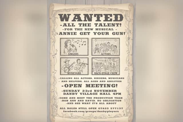 Poster for the Annie Get Your Gun open meeting.