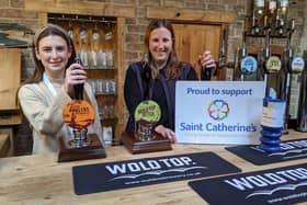 Pictured, left to right, are Ellie Fry (Saint Catherine’s fundraiser) with Kate Balchin (Wold Top brewery director).