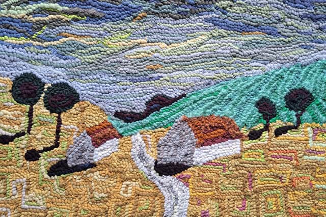 Rag rug, Italian landscape, by Louisa Creed.