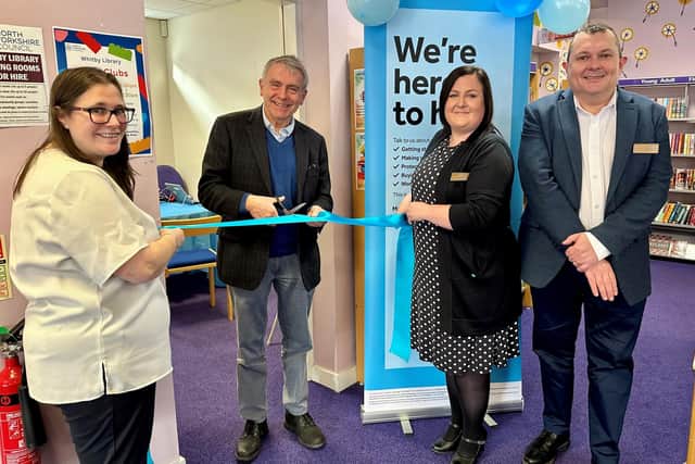 Sir Robert Goodwill MP with the Barclays team launching the new site at Whitby Library.