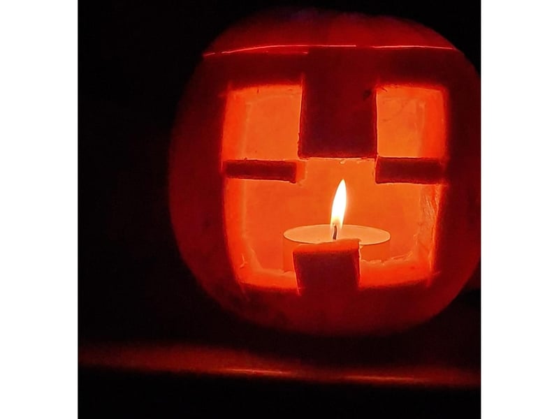 This is a Bridlington 6-year-old's fantastic rendition of a Minecraft 'Creeper' in pumpkin form.