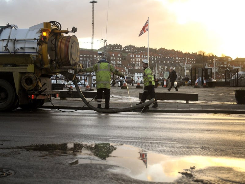The Whitby clean-up operation after the flooding began at sunrise the next day.