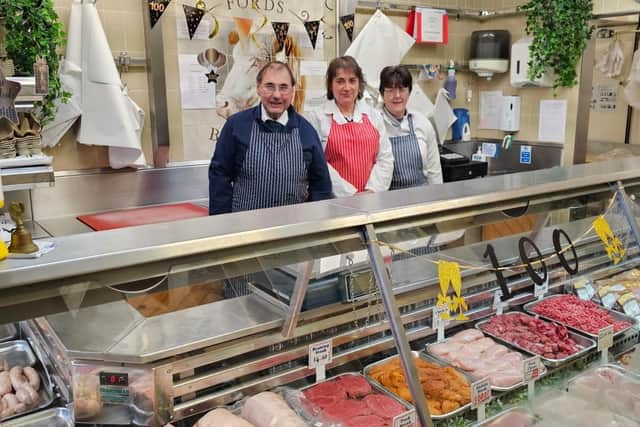 John and Vicky Ford with Rachel Flintoft in the shop on Glaisdale High Street.