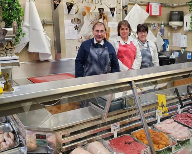 John and Vicky Ford with Rachel Flintoft in the shop on Glaisdale High Street.