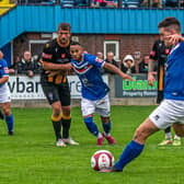 Jacob Graton scores the winner for Whitby Town from the penalty spot in the FA Cup clash against Morpeth Town. PHOTOS BY BRIAN MURFIELD