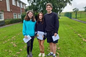 Eskdale School GCSE students pick up their results, from left: Layarna Bryon, Violet Jellings and Edward Brown.
