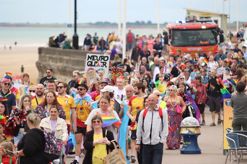 Hundreds of people lined the streets of Bridlington during the Pride parade.